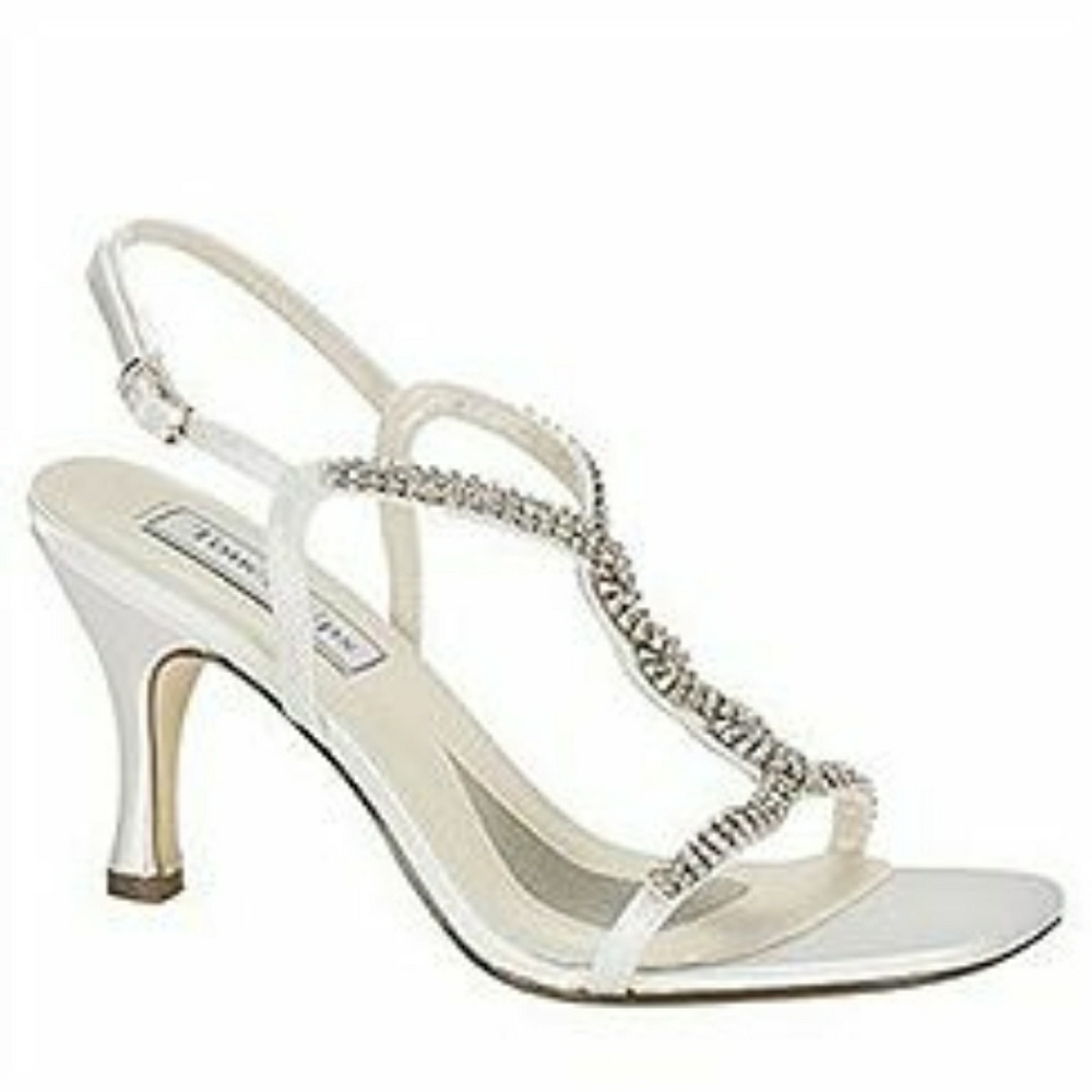 White and rhinestone strappy women's heels
